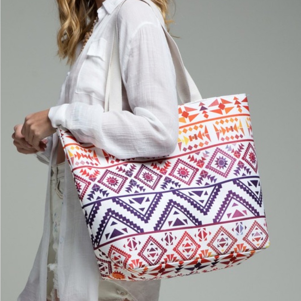 Extra Large Vibrant Southwestern Aztec Sunrise Print Bag/ large tote